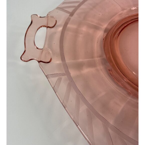 Vintage Pink Depression Glass Serving Tray With Handles Octagonal Shape Elegant - Picture 4 of 12